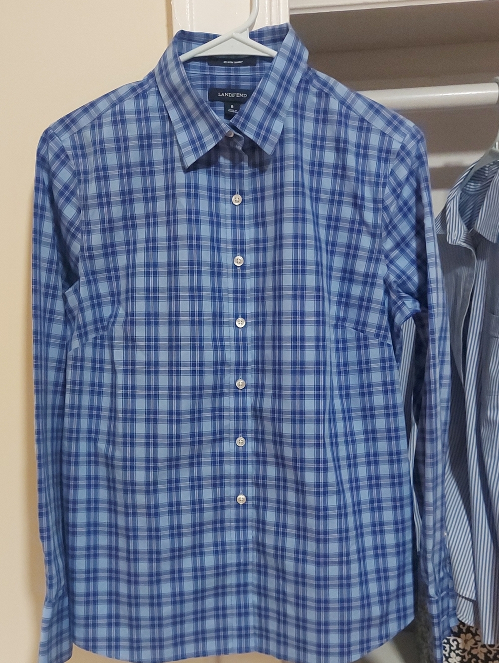 Lands' End Men's Blue Plaid Button-Up Dress Shirt